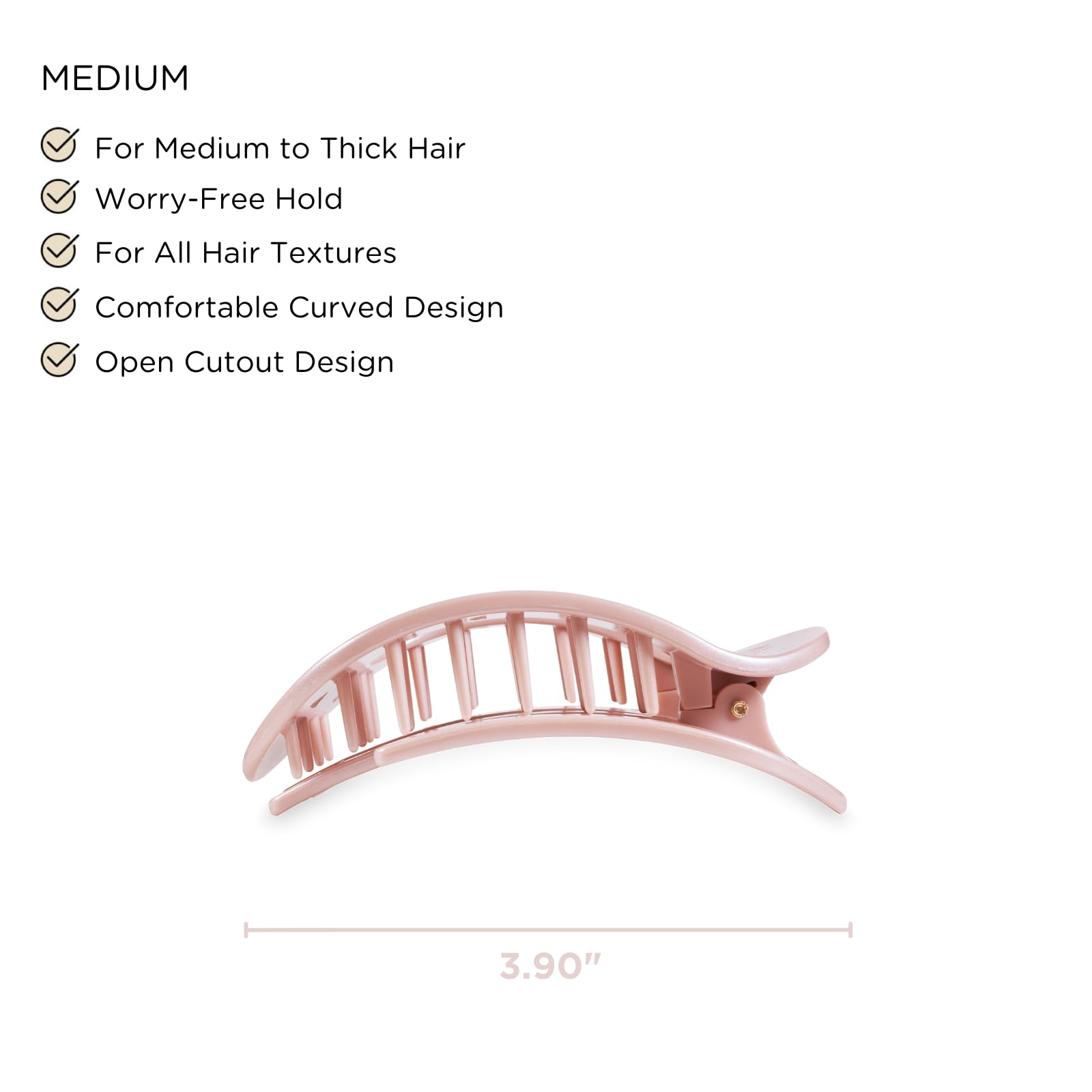 TELETIES Medium Flat Round Hair Clips - Strong Grip Bendable Teeth for Medium Hair | Comfortable Curved Design for Yoga, Driving & Lying Down | Spring Collection Pearly Pink | Perfect for Workouts, Office & Everyday Styling