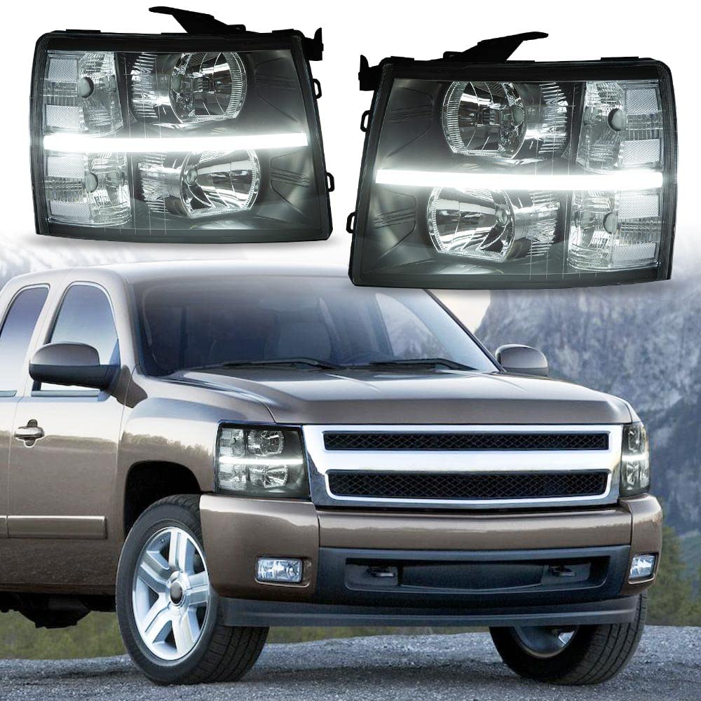 G-PLUS LED DRL Headlights for 2007-2014 Chevy Silverado 2500 3500 & HD Models | Compatible with 2007-2013 Silverado 1500 | Clear Lens Black Housing | Upgrade Your Truck Lighting for Night Driving & Off-Road Adventures