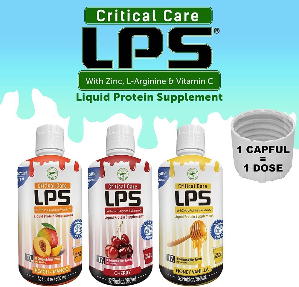 Nutritional Designs LPS Liquid Collagen & Whey Protein Supplement - Sugar-Free, Non-GMO Drink for Healthy Skin & Hair - Supports Joint Health - Cherry Flavor (Critical Care) - Perfect for Post-Workout Recovery & Daily Beauty Routine
