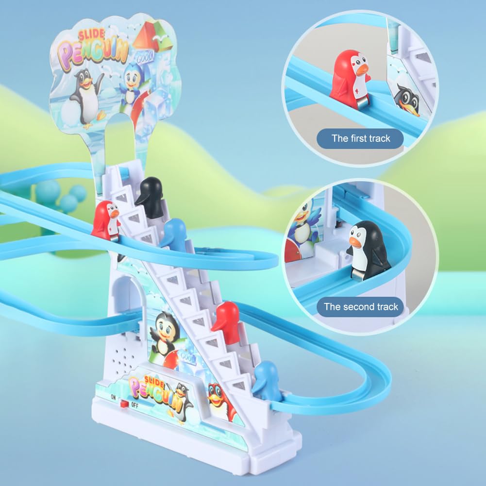 9-Pack Electric Penguin Stair Climbing Toys with LED Lights & Music - Montessori Educational Toys, Bath Toys for Babies & Toddlers - Perfect Birthday Gift for Kids (Ideal for Bathtime Play, Early Learning & Sensory Development)