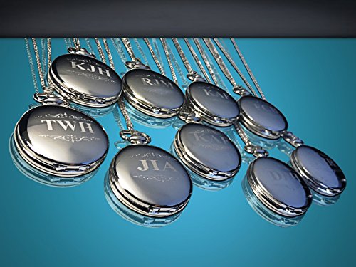 10 Silver Pocket Watches for Groomsmen - Engravable Set with Gift Boxes & Chains | Vintage Wedding Accessories, Anniversary Gifts & Special Occasion Presents