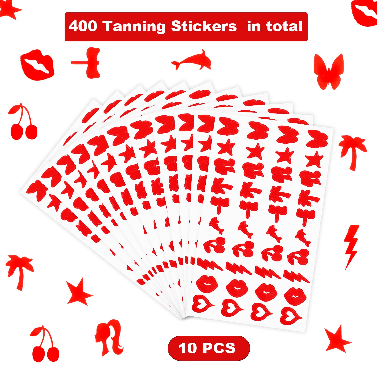 Tanning Stickers 400pcs - Self Adhesive Body Stickers for Sunbathing & Tanning Beds (10 Styles) - Perfect for Adults & Kids at Beach or Salon