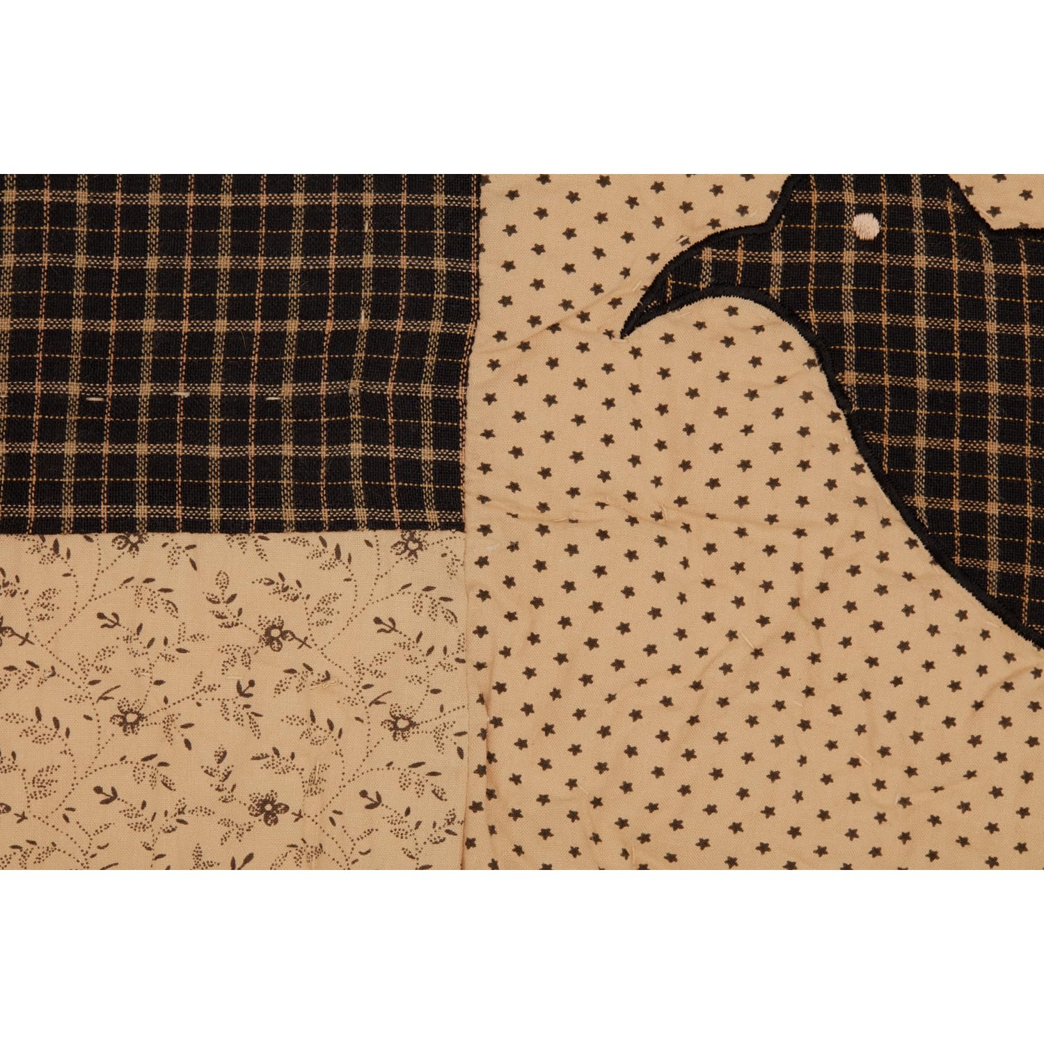VHC Brands Kettle Grove Crow and Star Cotton Primitive Decor Rod Pocket Pre-Washed Appliqued Throw Blanket, 60x50 Inches, Patchwork Design - Perfect for Farmhouse Bedroom, Rustic Living Room, and Cozy Sofa Decor