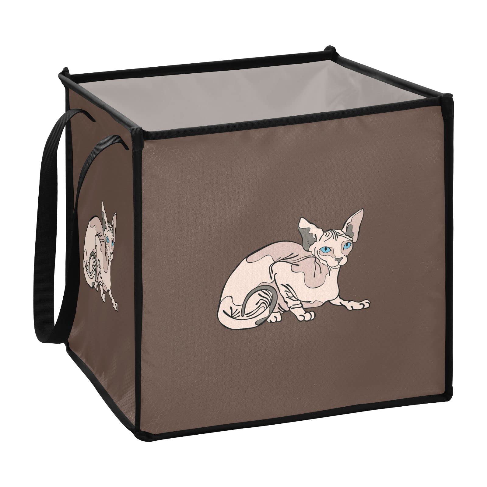 Sphynx Cat Themed Collapsible Fabric Storage Bins - 10.6x10.6x10.6 Inch Square Toy Organizer with Handles for Nursery, Closet & Shelves - Perfect for Pet Supplies, Kids' Room & Home Organization