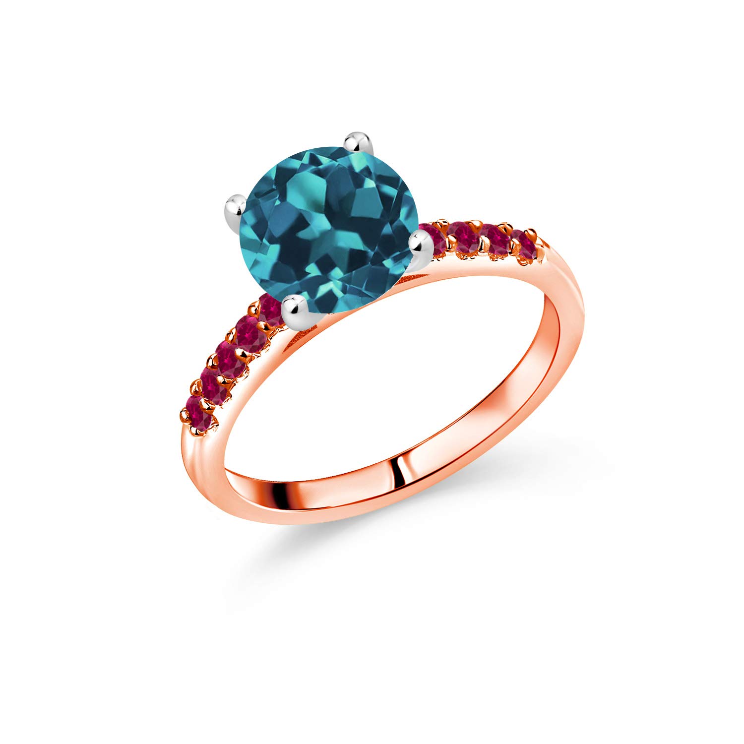 3.00 Ct London Blue Topaz & Red Created Ruby 10K Rose Gold Ring with White Gold Prongs - Elegant Gemstone Jewelry for Women, Perfect for Engagement, Anniversary & Special Occasions