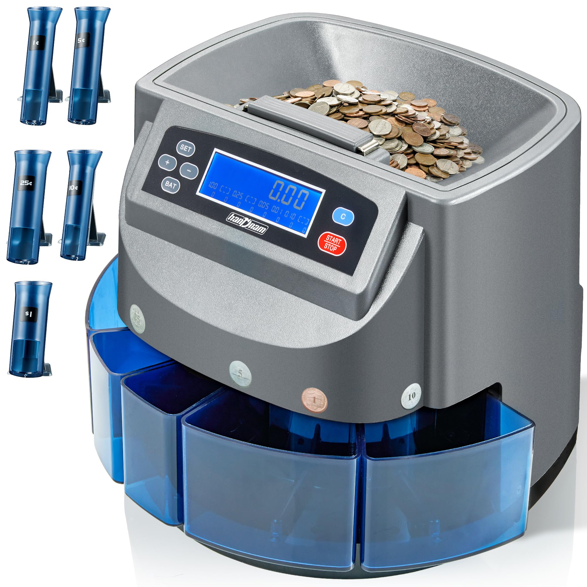 Electric Coin Sorter & Wrapper Machine - 500 Coins Capacity, 270 Coins/Min Counting Speed, LCD Display | Automatic USD Change Counter for Banks, Retail Stores & Home Use