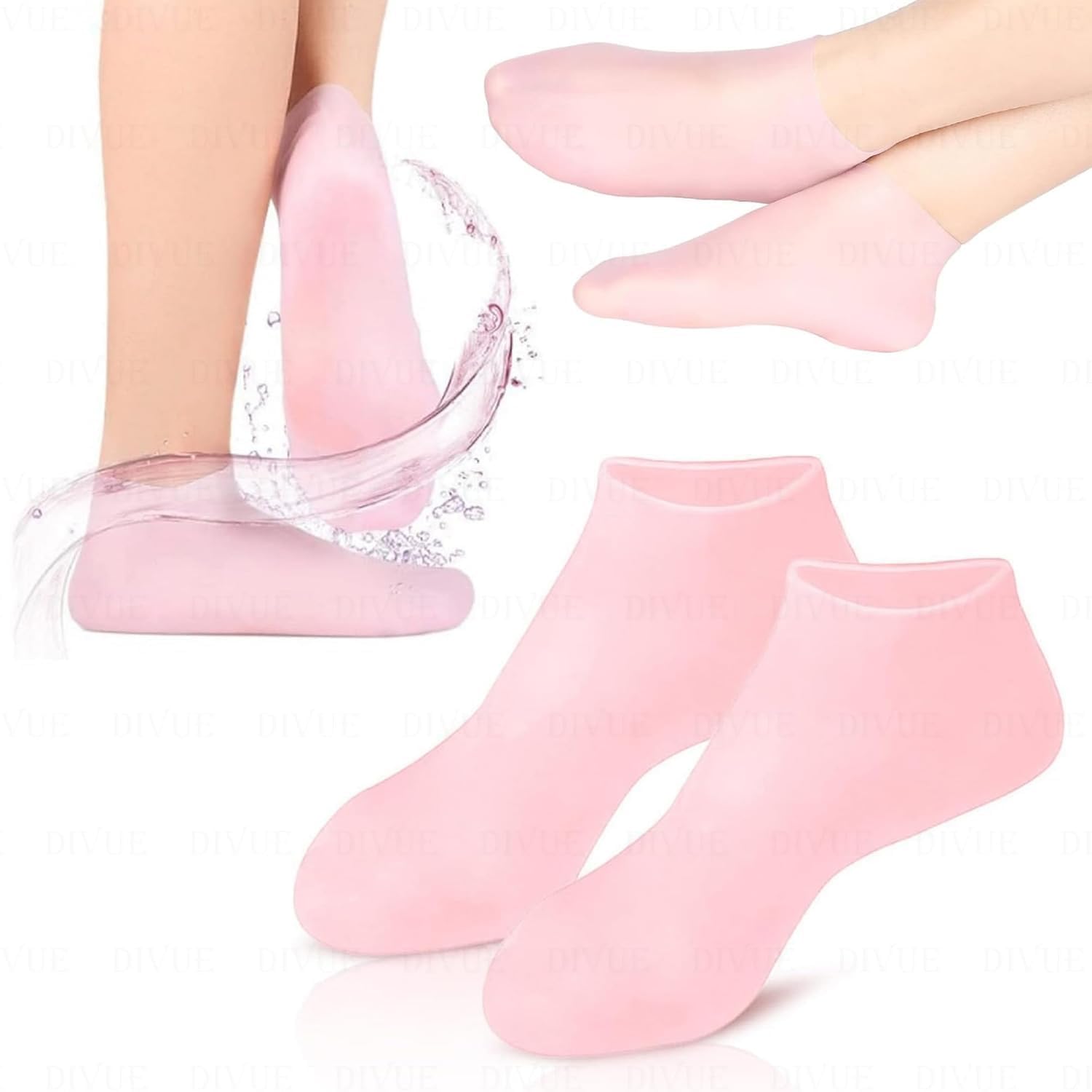 QUIQSHIPP Aloe Silicone Heel Socks for Women - Moisturizing Gel Foot Socks to Repair Dry & Cracked Heels | Soft Spa Pedicure Socks for Winter Foot Care | Waterproof Silicone Gel Socks for Home Relaxation & Professional Salon Treatments