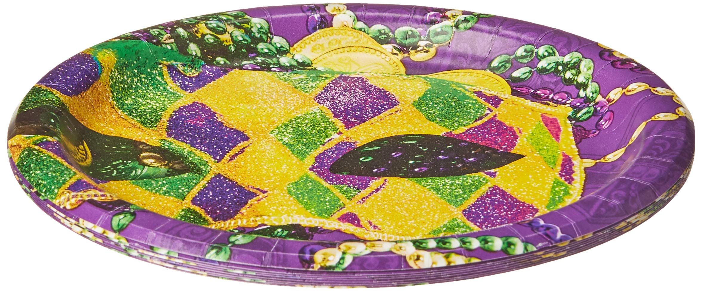 Creative Converting Masks of Mardi Gras 9-Inch Multicolor Paper Plates - Perfect for Mardi Gras Parties, Carnival Celebrations & Themed Events