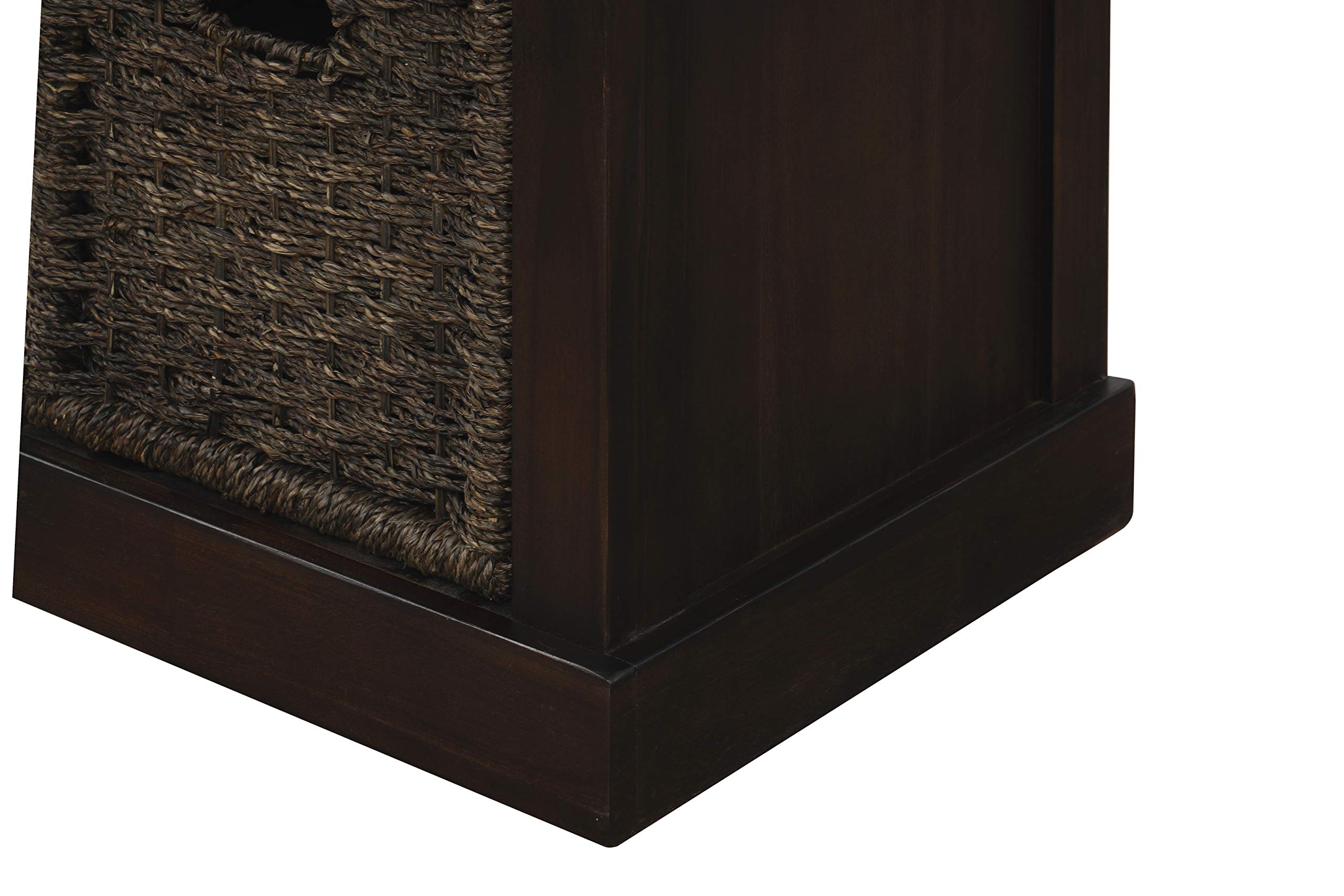 Rustic Entryway Storage Bench with 3 Removable Rattan Baskets & Cushion - No Assembly Required Espresso Brown - Perfect for Hallway, Living Room & Bedroom Organization