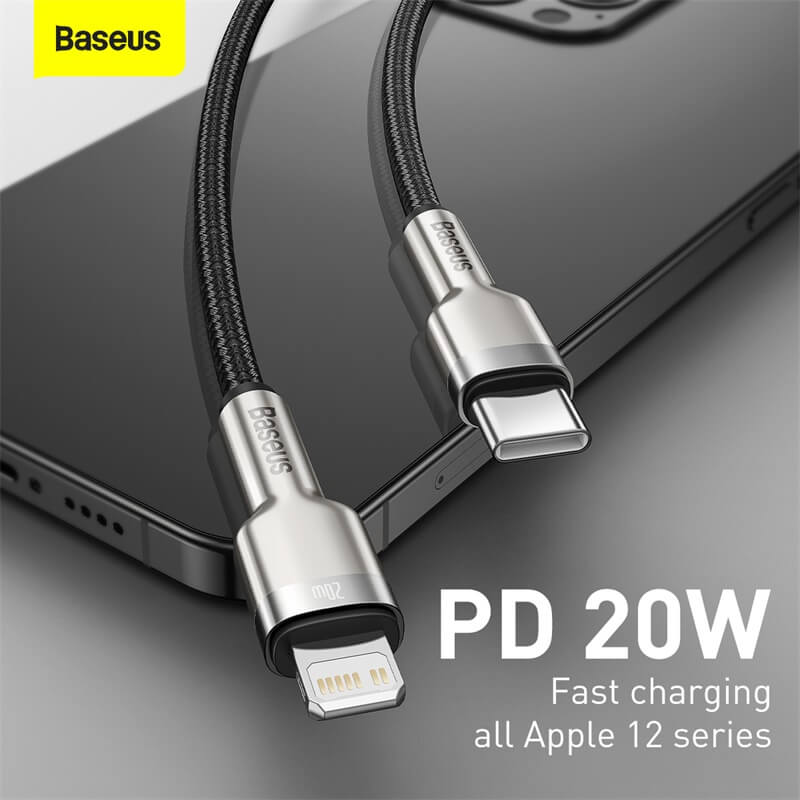 BASEUS PD 20W USB C to Lightning Charging Cable (2M) | Cafule Metal Series Type C to Apple iPhone Fast Charger Cable