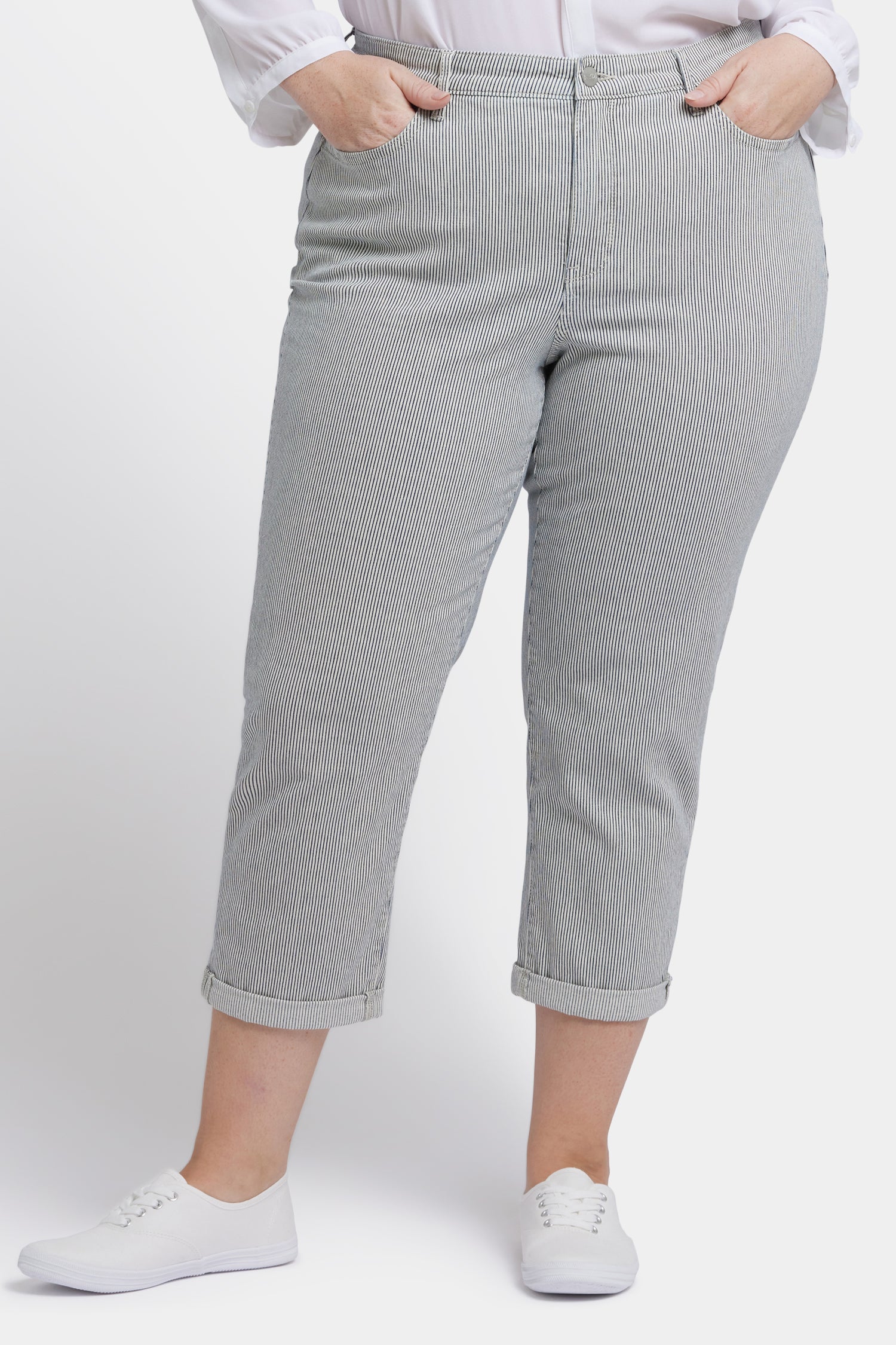 Chloe Plus Size Skinny Capri Jeans - Luarca Stripe Design | Comfortable Stretch Denim Pants for Women | Perfect for Casual Outings, Work & Weekend Wear