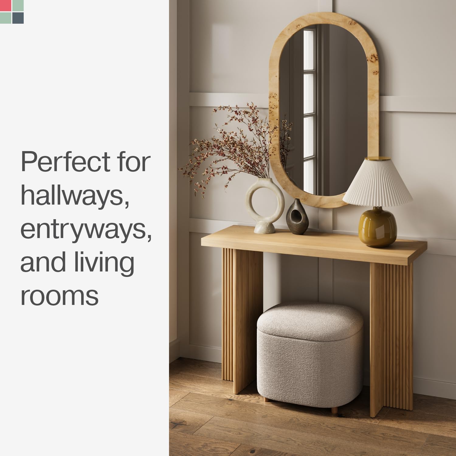 Modern Fluted Console Table - Solid Wood Narrow Entryway Table for Small Spaces - Natural Oak Living Room Furniture - Perfect for Hallway, Foyer & Apartment Decor