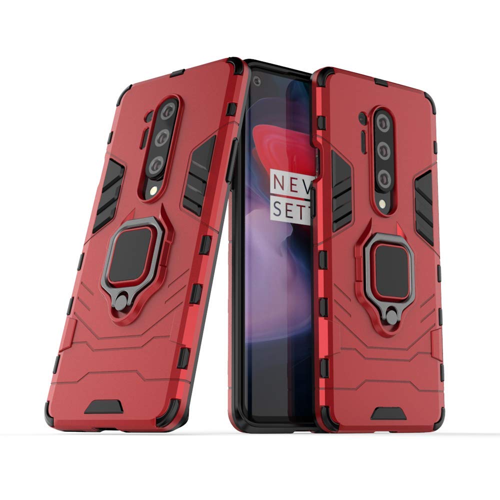 Shockproof Magnetic Case for OnePlus 8 Pro - 360° Rotating Ring Stand, Anti-Scratch Protective Cover (Red) | Perfect for Car Mounting, Hands-Free Viewing & Daily Protection