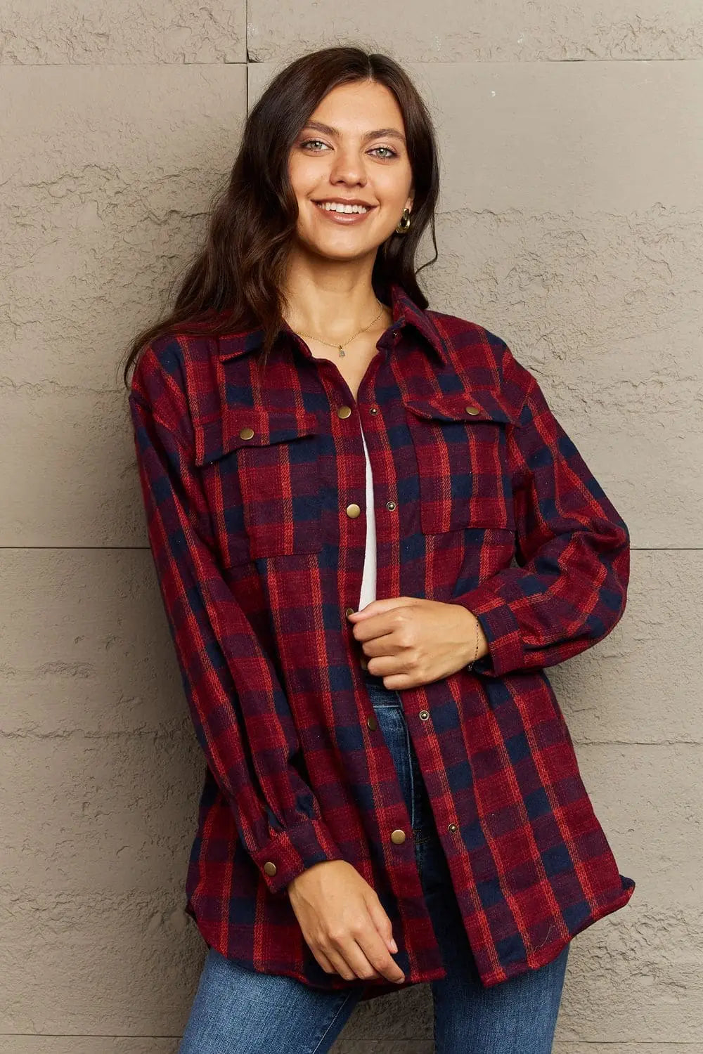 Ninexis Men's Full Size Plaid Collared Button Down Long Sleeve Shirt Jacket - Casual Office Wear & Outdoor Fall Fashion