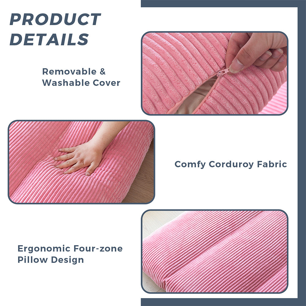 MAXYOYO Folding Sofa Bed - Extra Wide Corduroy Floor Bed in Pink | Convertible Sleeper for Small Spaces, Guest Room & Dorm | Comfortable Lounge Chair for Living Room, Bedroom & Office
