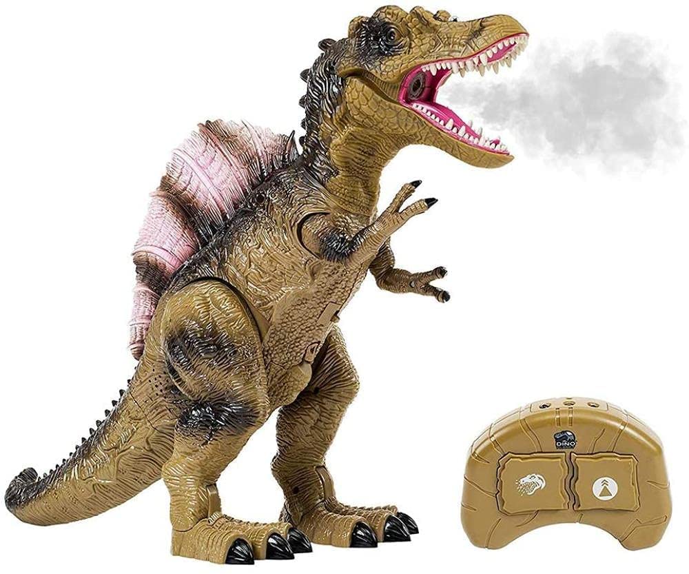 Mopoq Remote Control Dinosaur Toy - RC Spinosaurus with Realistic Roar, Glowing Eyes & Spray Breath - Walking, Head Shaking & Simulation Movements - Perfect for Kids Birthday Gifts, STEM Learning & Pretend Play