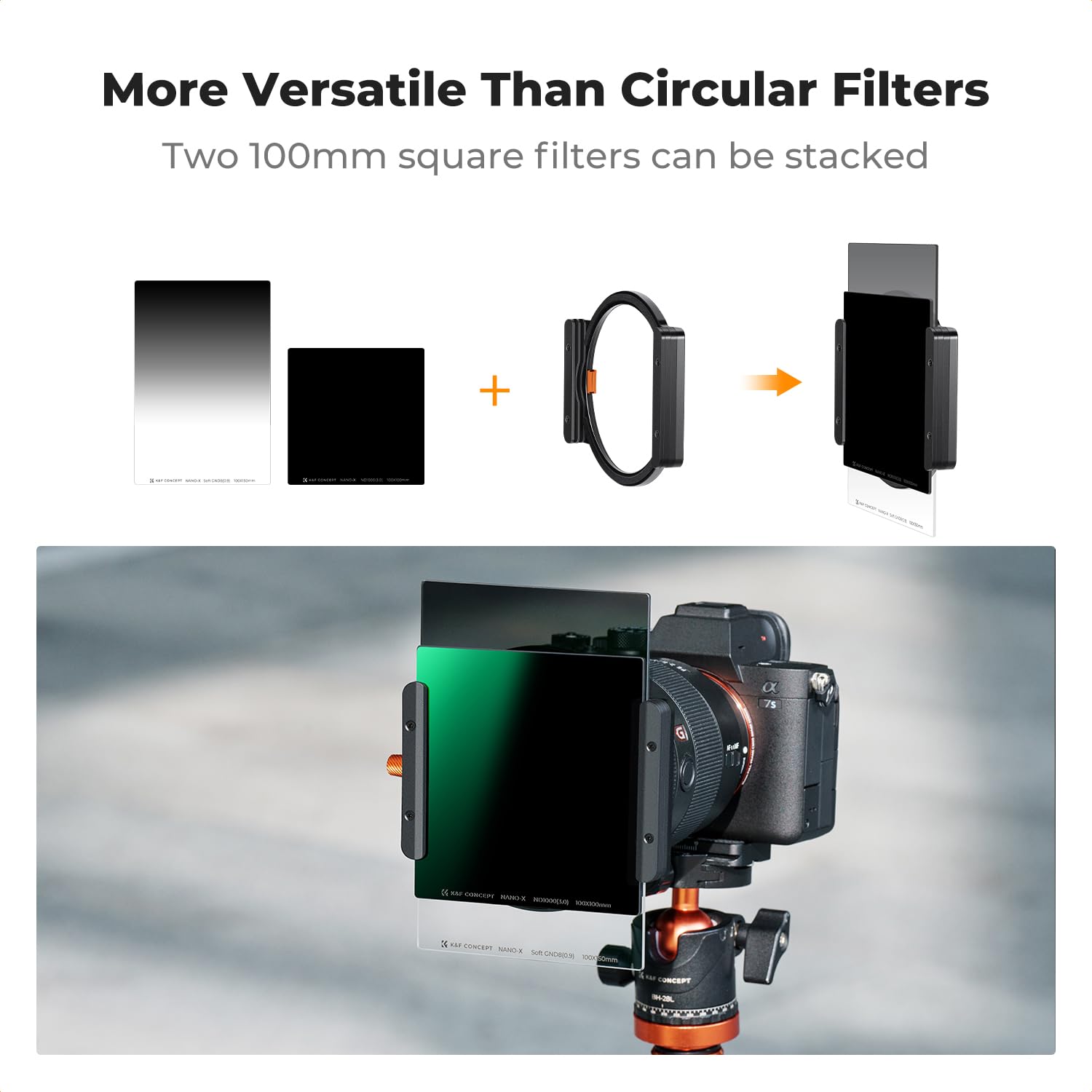K&F Concept 100mm Square ND1000 (10 Stop) & 150mm Soft GND8 (3 Stop) Filter Kit with Metal Holder & 8 Adapter Rings - Perfect for Landscape, Long Exposure & Professional Photography