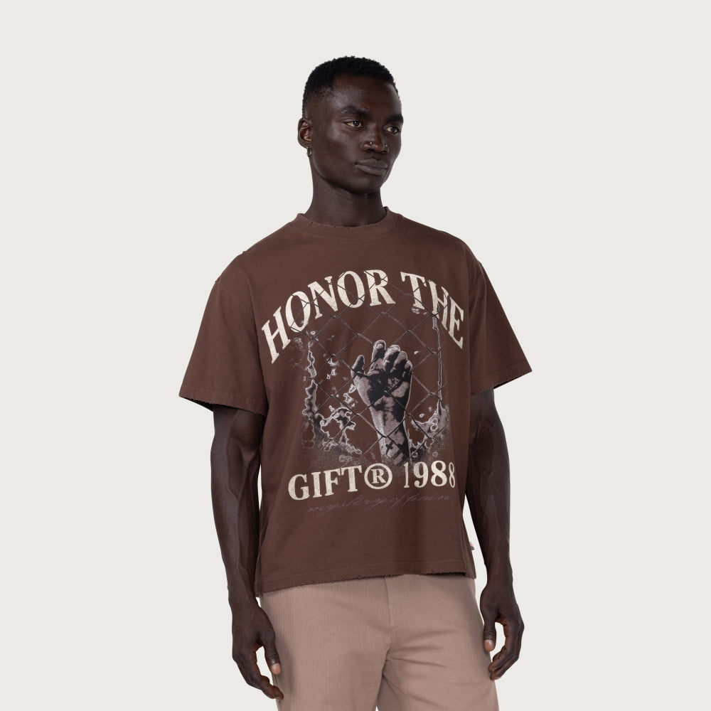 Honor The Gift Mystery of Pain Graphic Tee - Brown Cotton T-Shirt for Streetwear & Casual Outfits | Men's Fashion & Urban Lifestyle