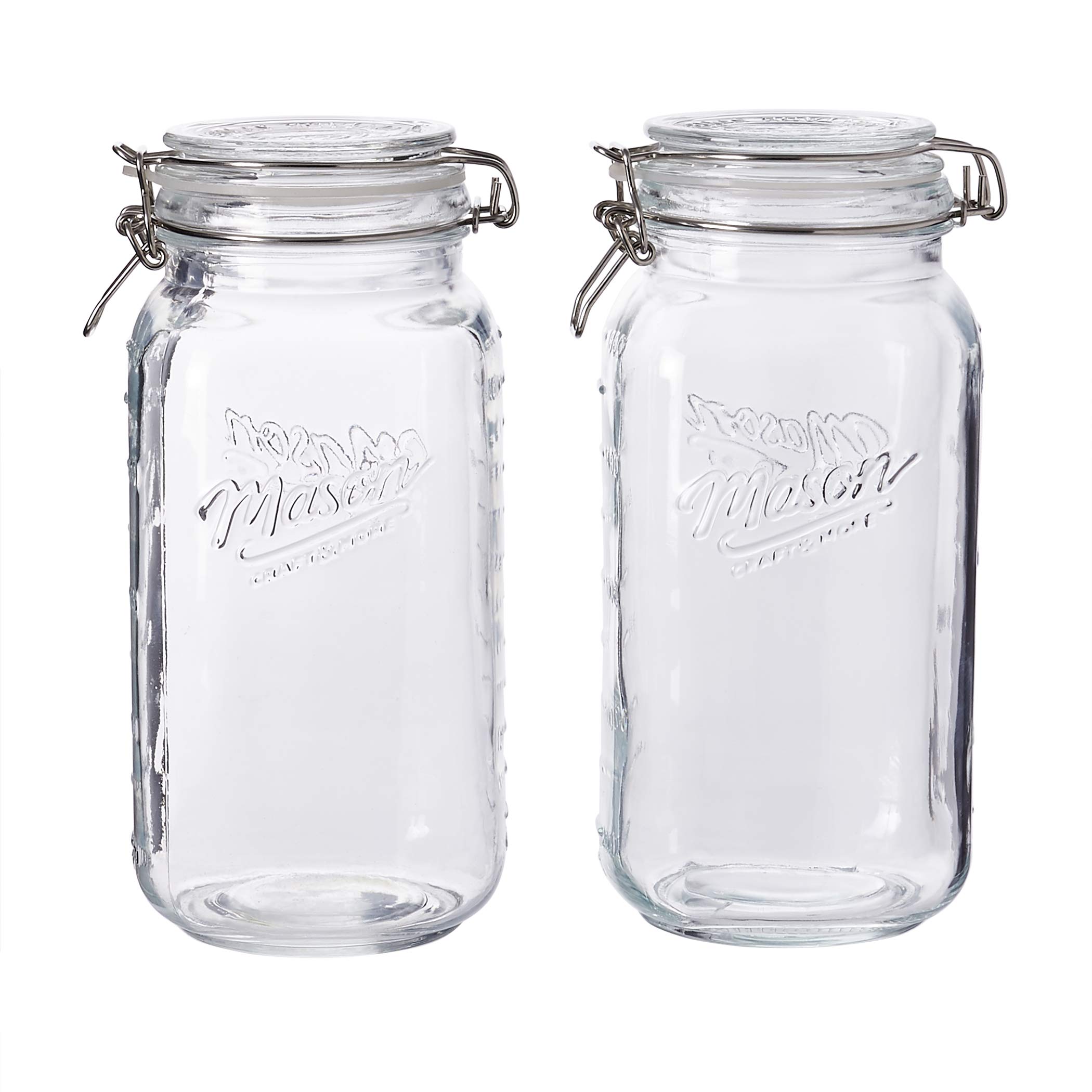 Mason Craft & More 67oz (2 Liter) Airtight Clear Glass Clamp Jar for Kitchen Food Storage - Perfect for Dry Goods, Spices, Coffee, Tea & Pantry Organization