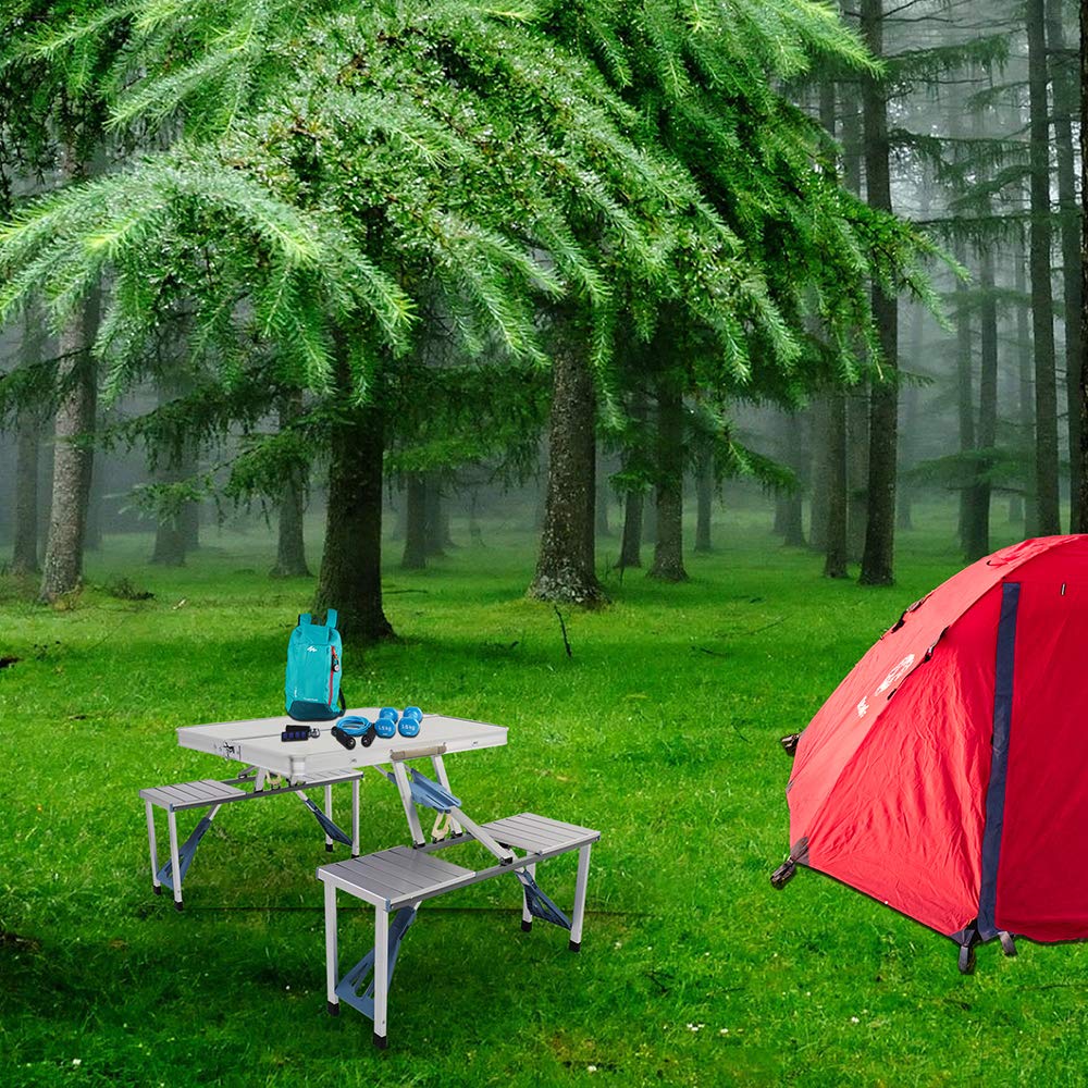 GOUDA Folding Table 6ft King Size (180x120x82cm) - Portable Camping Picnic Desk for Indoor & Outdoor Use, BBQ, Parties - Includes 1 Table & Chair (White) | Perfect for Camping Trips, Backyard Gatherings and Tailgating Events
