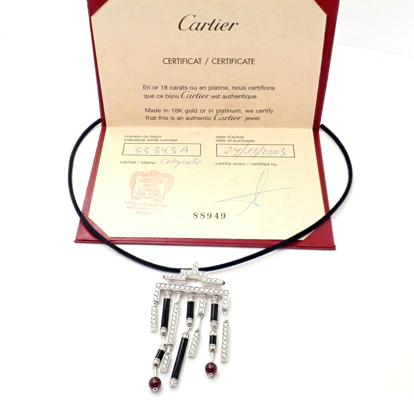 Cartier Le Baiser Du Dragon 18K White Gold Onyx Ruby Diamond Pendant Necklace with Certificate - Luxury Jewelry Gift for Women, Anniversary & Special Occasions