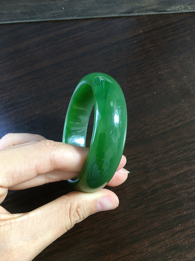 Natural Jade Bangle - Genuine Nephrite Jade Bracelet, 55.3mm Inner Diameter, Handcrafted Jewelry for Women | Perfect Gift for Birthday, Anniversary & Spiritual Healing