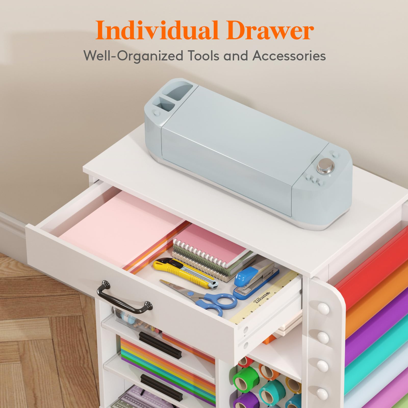Lifewit Rolling Craft Cart with Pull-Out Tray & Drawer - 23 Vinyl Roll Holders Storage Organizer for Cricut Machines | Perfect for Craft Room, Home Office & DIY Projects | Mobile Craft Station for Scrapbooking, Vinyl Cutting & Art Supplies Organization