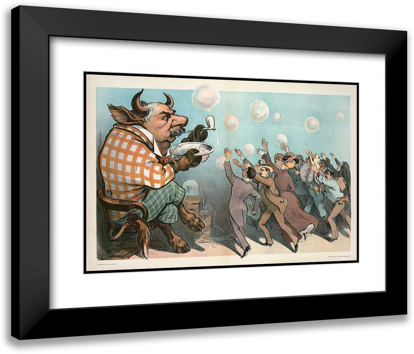 Udo Keppler Wall Street Bubbles 1901 Art Print - 24x17 Black Modern Frame with Double Mat - Museum Quality Wall Art for Home & Office Decor