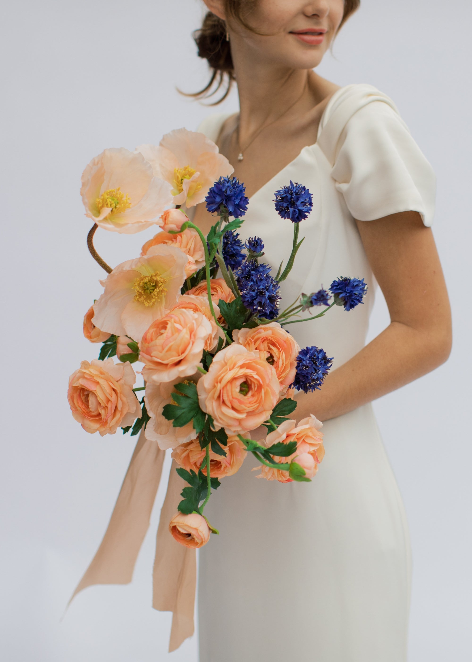 25 Pack Peach Artificial Ranunculus Flowers - Realistic Silk Fake Flowers for Home Decor, Wedding Bouquets, Centerpieces & DIY Crafts