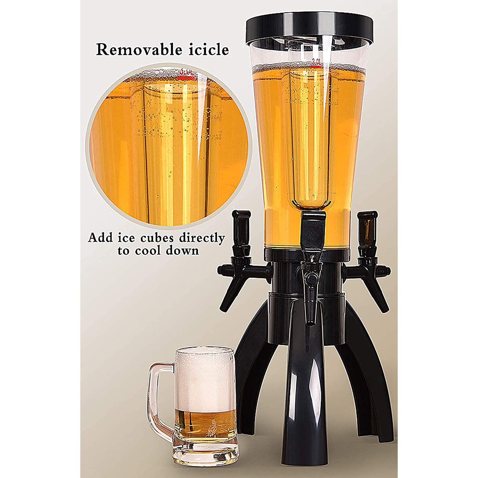 3.5L Beer Tower Dispenser with 3 Taps & Freeze Tube - Spherical Beverage Dispenser for Party, Bar, Restaurant, KTV, BBQ - Perfect for Draft Beer, Cocktails & Cold Drinks Serving