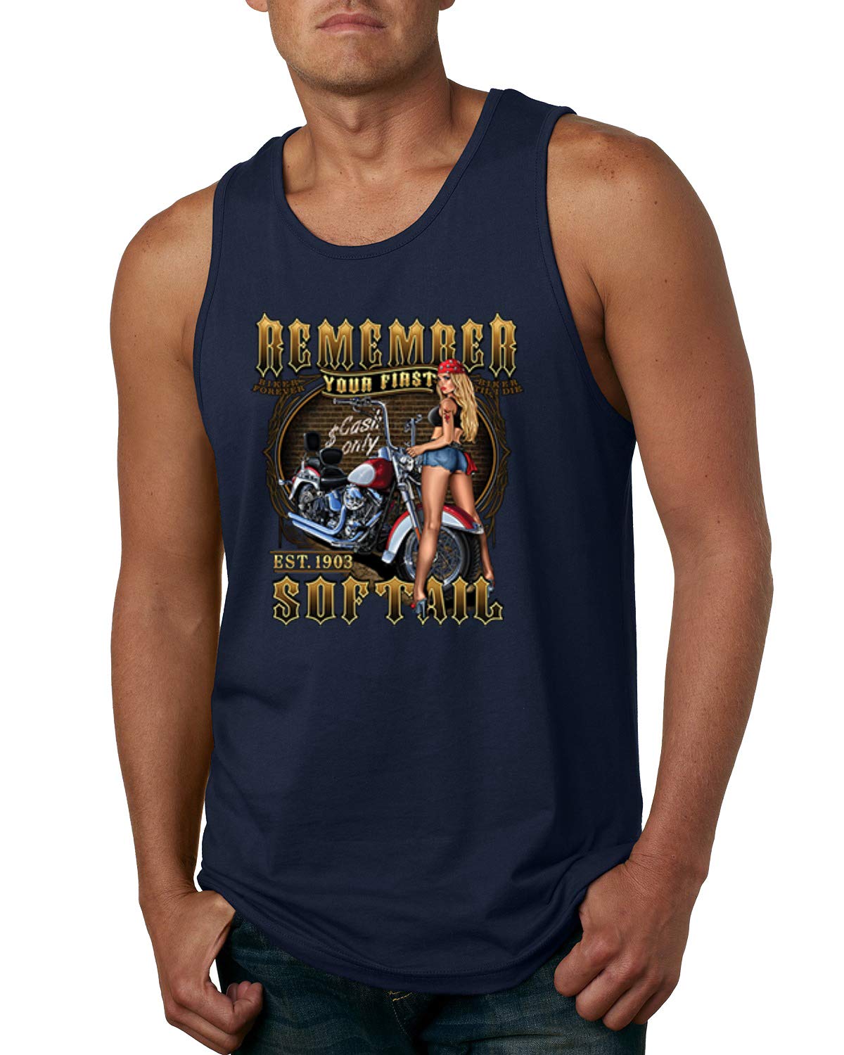 Men's Graphic Tank Top with Soft Tail Bike & Hot Babe Design - Cool Cars & Trucks Print for Motorcycle Riders & Biker Enthusiasts - Perfect for Summer Riding, Car Shows & Casual Outfits