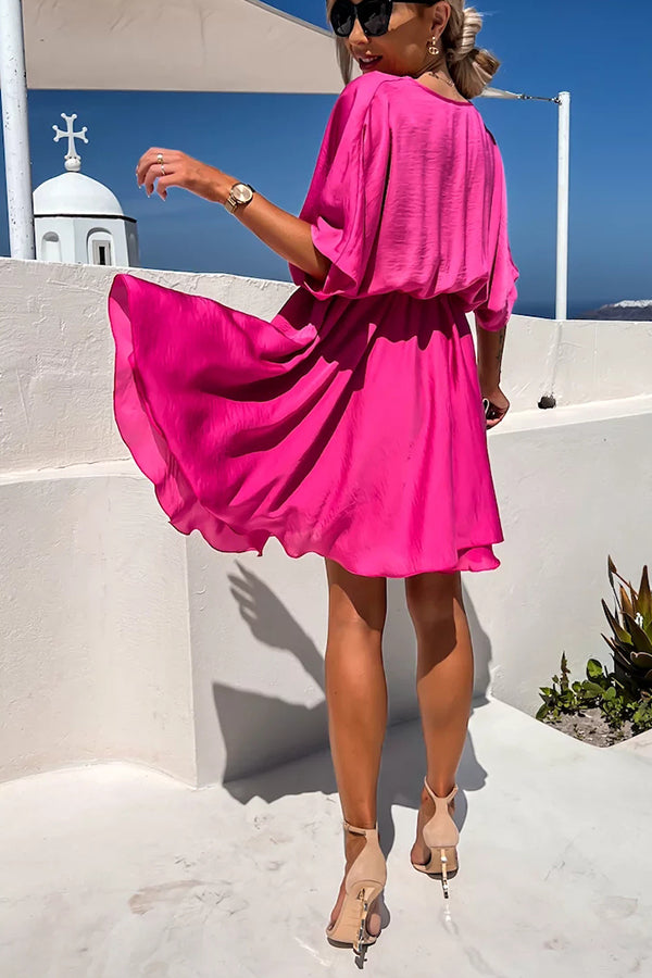 Elegant Batwing Sleeve Satin Dress for Women - Chic Party & Evening Gown - Perfect for Weddings, Cocktail Parties, and Special Occasions