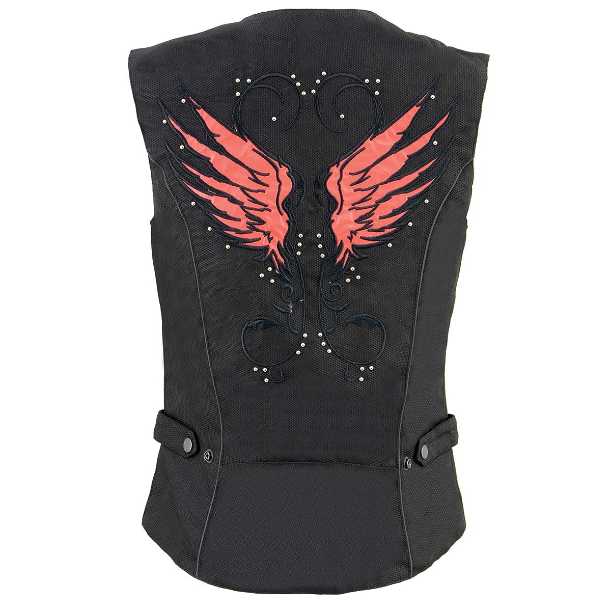 Milwaukee Leather SH1955 Women's Black Textile Motorcycle Vest with Wing Embroidery - Perfect for Biker Ladies, Motorcycle Riders & Outdoor Adventures