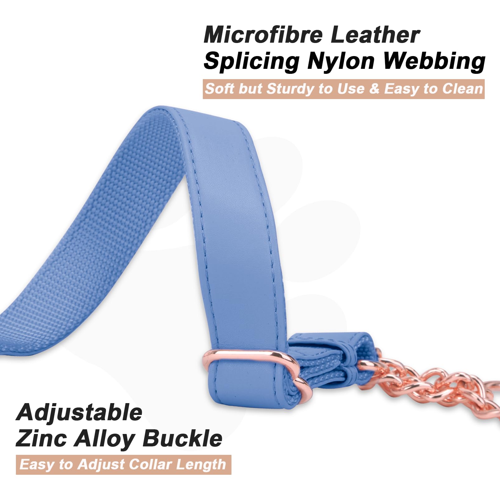 Premium Soft Leather Martingale Dog Collar with Rose Gold Chain - Adjustable No-Pull Training Collar for Small, Medium & Large Dogs - Quick Release Buckle in Blue & Purple - Perfect for Walks, Training & Fashionable Pet Accessories