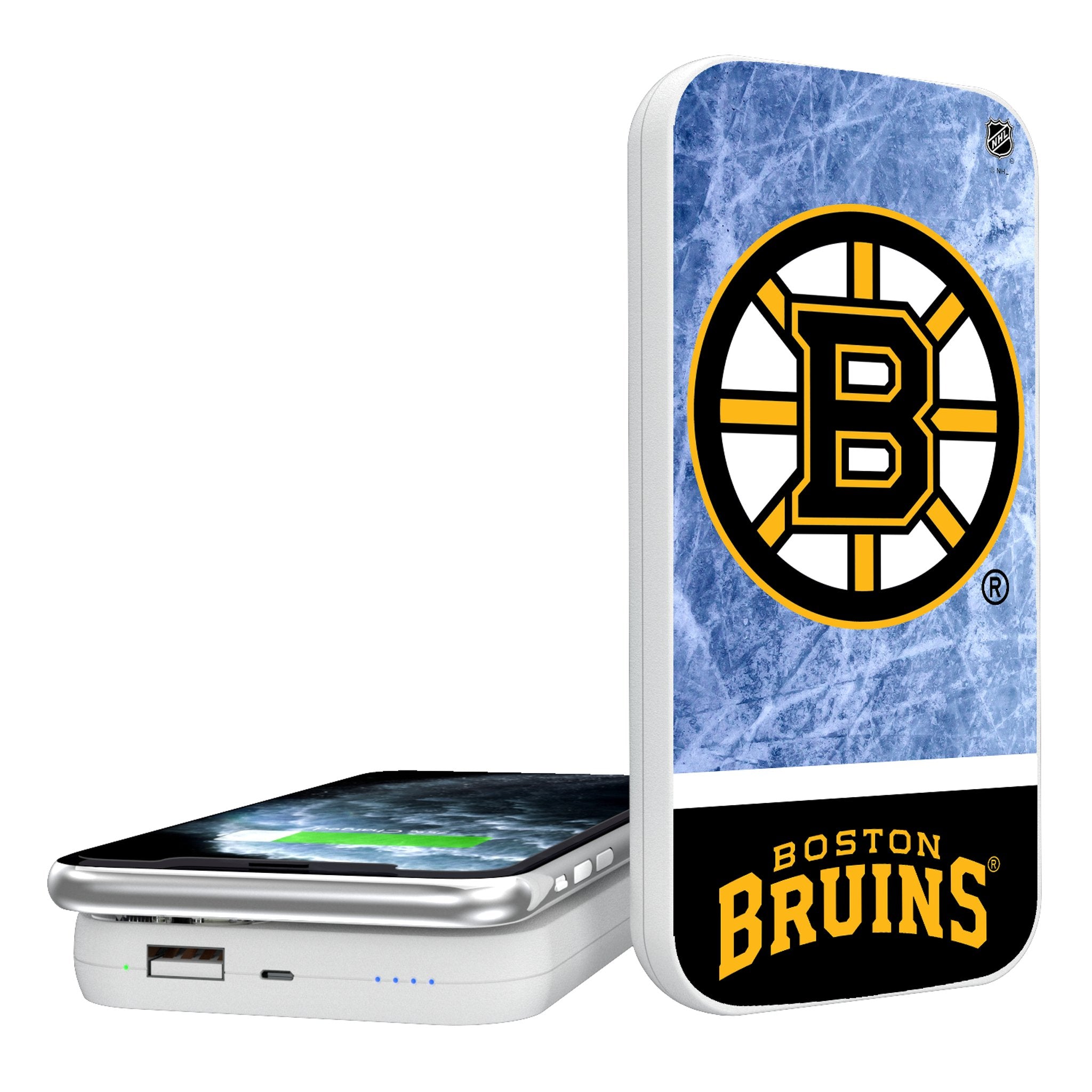 Boston Bruins Ice Wordmark 5000mAh Portable Wireless Charger - Fast Charging Power Bank for iPhone, Android - Perfect for Hockey Games, Travel & On-the-Go Charging