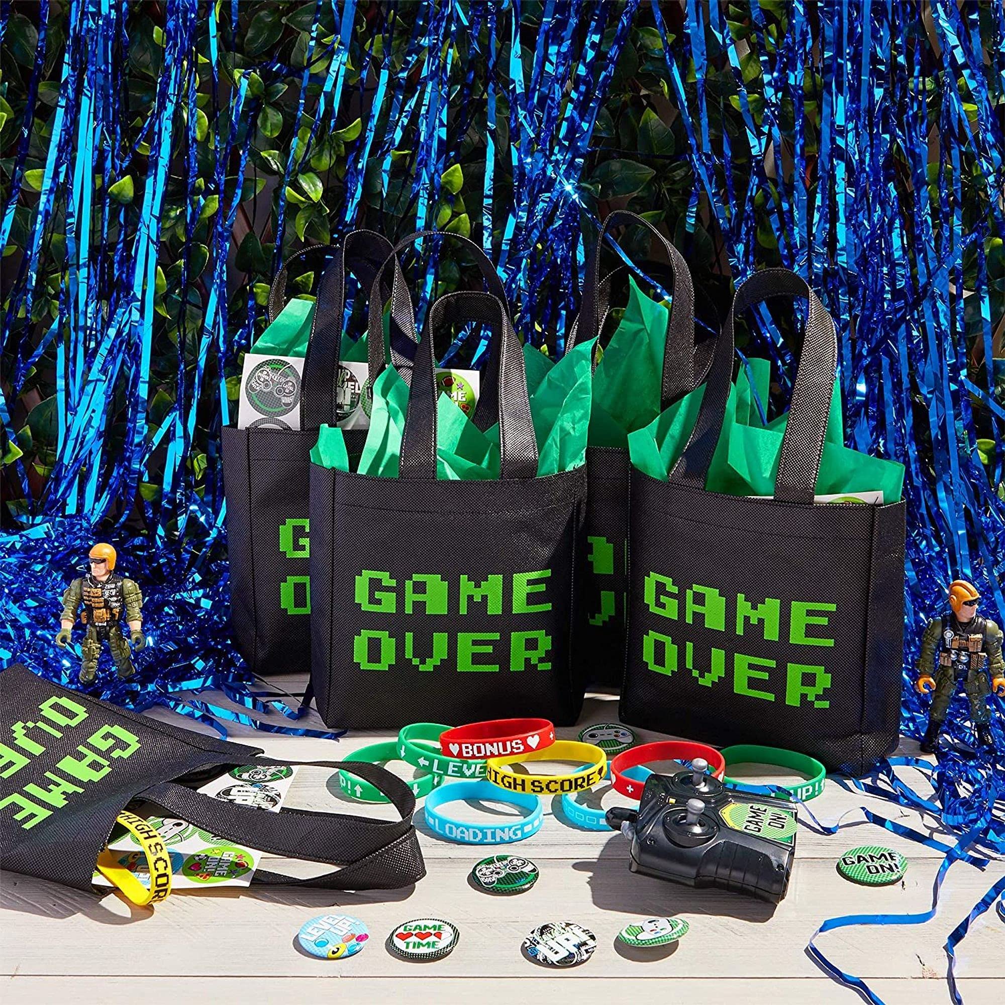 BLUE PANDA Video Game Party Favor Bags for Boys - 24 Pack Gaming Themed Canvas Gift Bags (6.5x7x2 inches) - Perfect for Birthday Parties, Game Nights & Gamer Gifts
