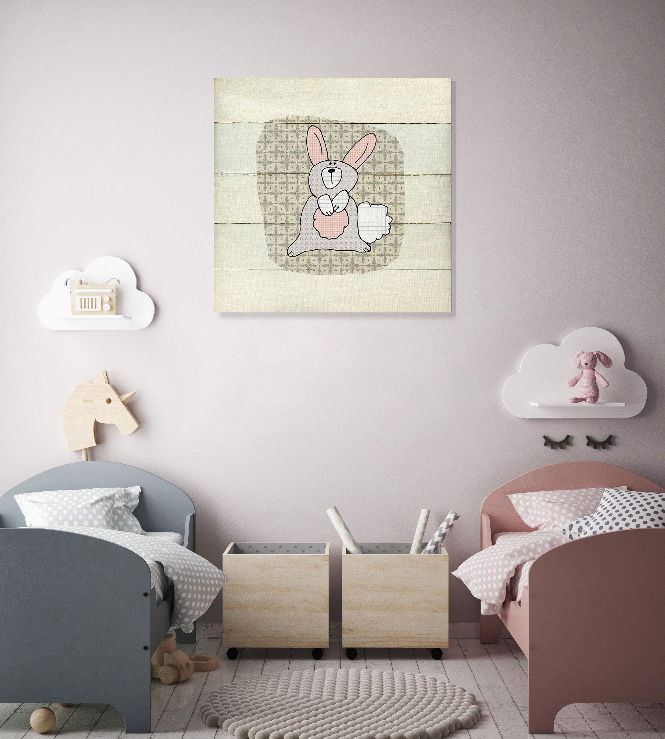 Woodland Creatures Rabbit Wall Art - 32x32 Inch Nursery Decor, Kids Room & Playroom Animal Themed Painting | Perfect for Baby Shower Gifts & Children's Bedroom Decoration