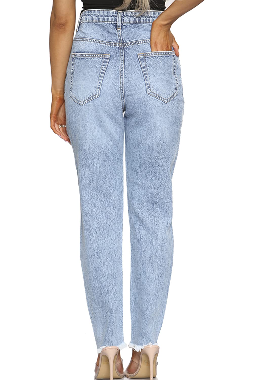 Fashion Star Women's Ripped Distressed High Waisted Faded Wide Leg Denim Skinny Jeans - Blue X-Small (UK 6) | Trendy Vintage Style for Casual Outfits, Streetwear & Everyday Wear
