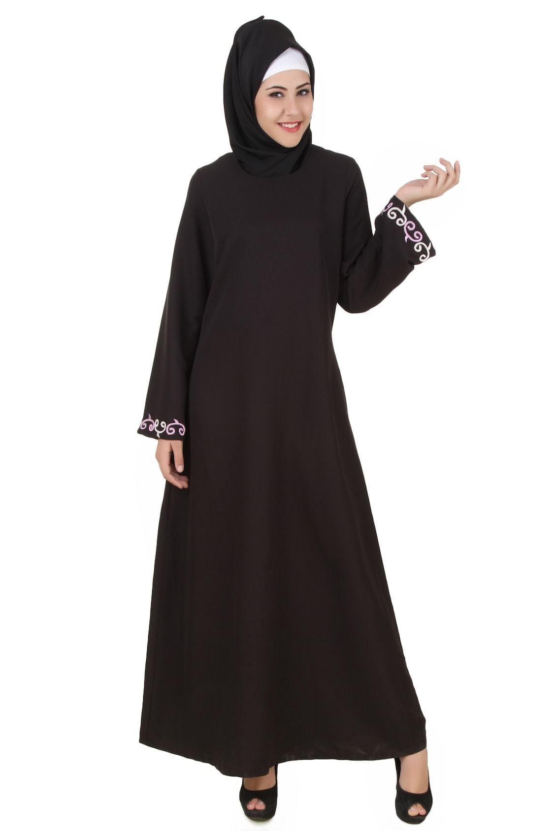 Elegant Abeedah Black Nida Abaya - Modest Muslim Prayer Dress for Women | Perfect for Mosque, Eid, and Special Occasions