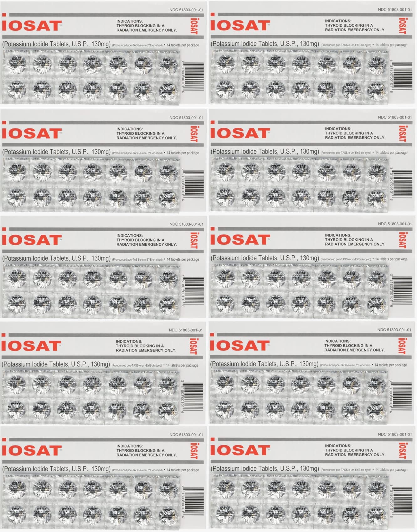 Potassium Iodide Tablets 130mg (14 Tablets per Pack) - 10 Packs for Radiation Protection & Emergency Preparedness | Thyroid Support Supplement for Nuclear Fallout Safety
