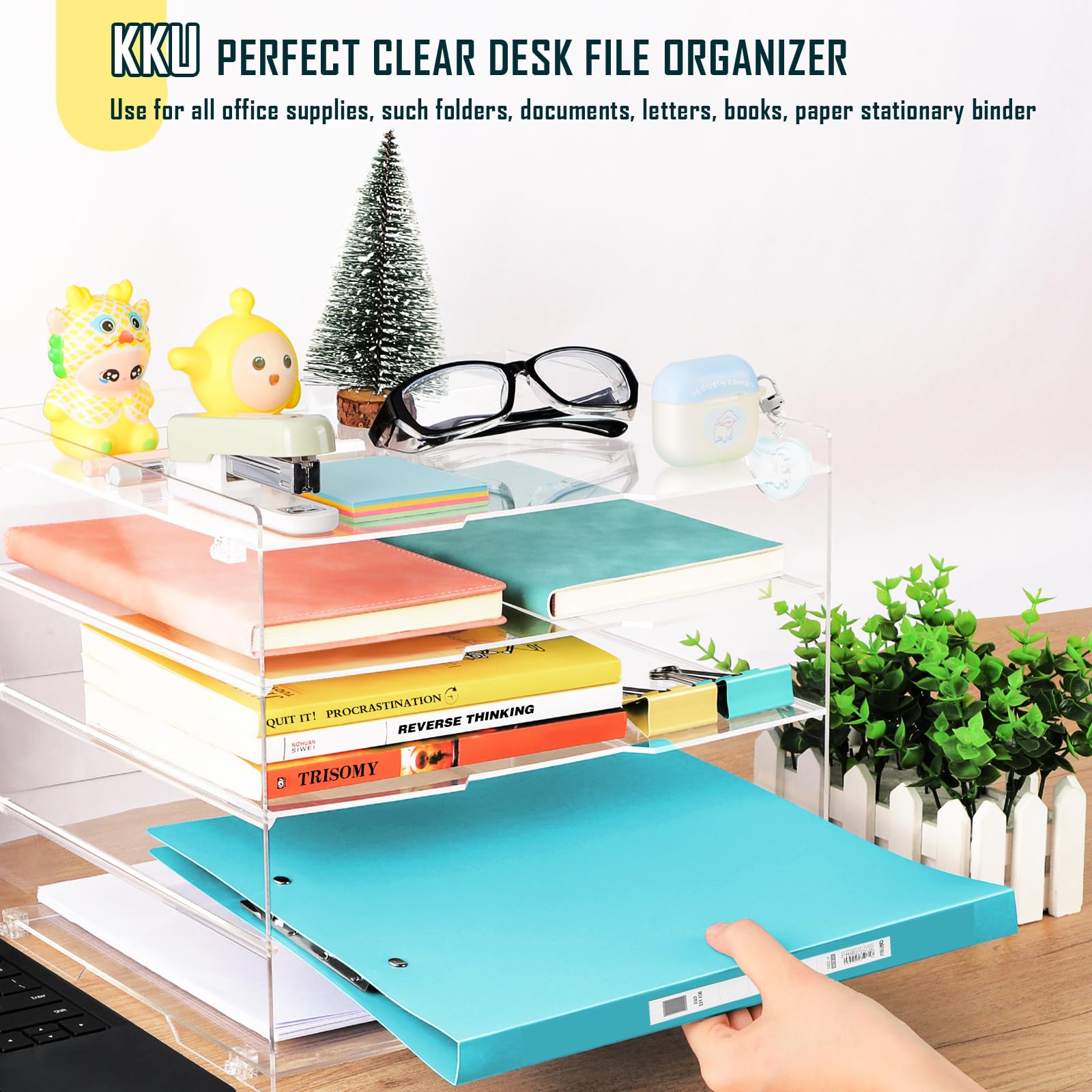 5 Tier Clear Acrylic Desk Organizer - Letter Tray File Holder for Office, Home & School Organization | Perfect for Paper, Mail, Documents & Office Supplies Storage