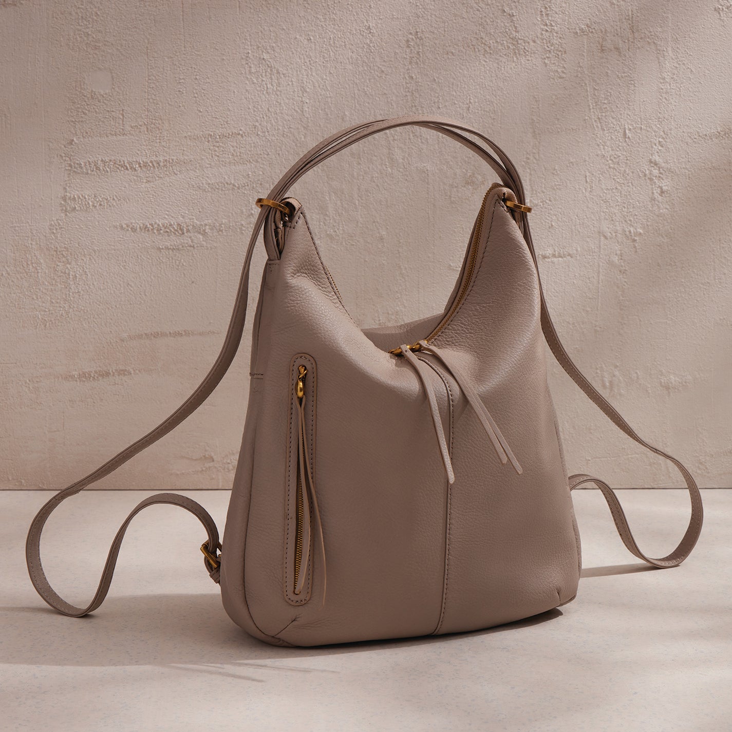 Merrin Convertible Backpack in Pebbled Leather - Taupe Crossbody Bag for Women | Stylish & Functional Travel, Work & Everyday Use