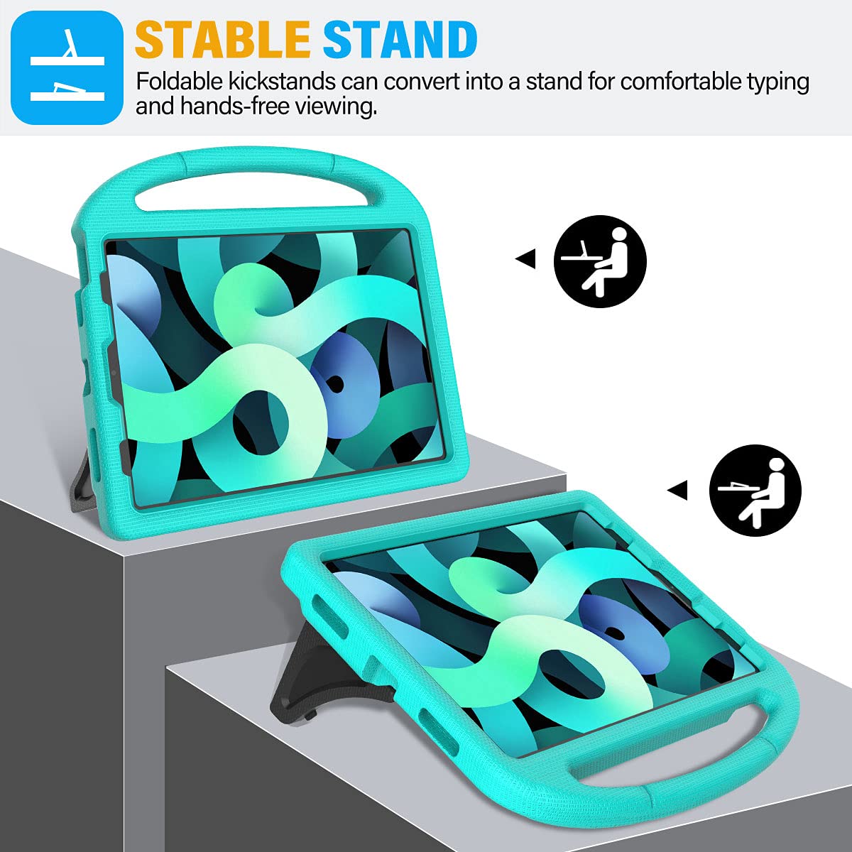 SUPLIK Shockproof Kids Case for iPad Air 5th/4th Generation (10.9 inch, 2022/2020 Model) - Durable Protective Cover with Built-in Screen Protector & Handle Stand - Compatible with Apple iPad Air Gen 4/5 & iPad Pro 11 (Old Version) - Cyan Blue - Perfect for School, Travel & Home Learning