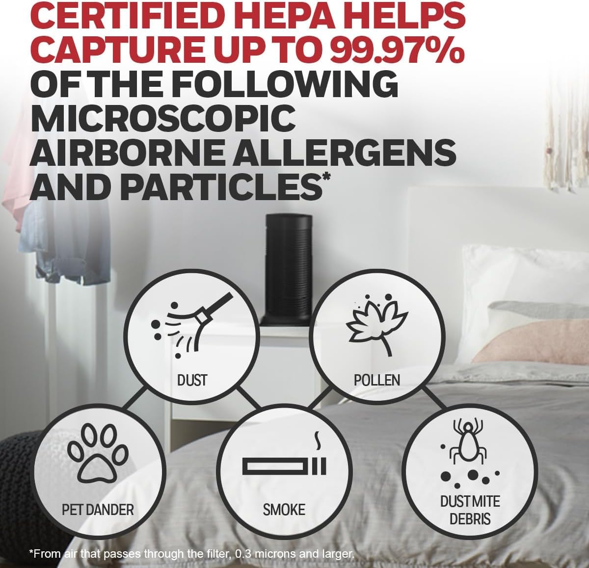 Honeywell HPA060C True HEPA Air Purifier for Small Rooms - 99.97% Allergen Remover for Dust, Pollen, Pet Dander - Captures Wildfire Smoke & Reduces 99.9% Viruses/Bacteria - Covers 75 Sq Ft in 1 Hour - Portable Black Air Cleaner for Bedroom, Office, Nursery & Allergy Relief