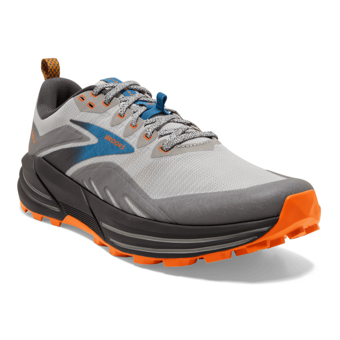 Brooks Cascadia 16 Trail Running Shoes for Men (2E Wide Width) - Oyster Mushroom/Orange Color | Durable Hiking & Outdoor Adventure Footwear