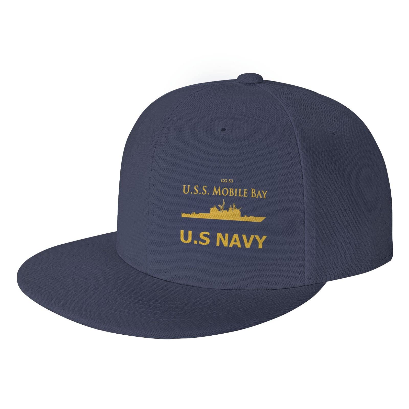 USS Mobile Bay Snapback Hat - Adjustable Flat Bill Baseball Cap for Men, Black Trucker Dad Hat | Military Style, Casual Wear, Outdoor Activities