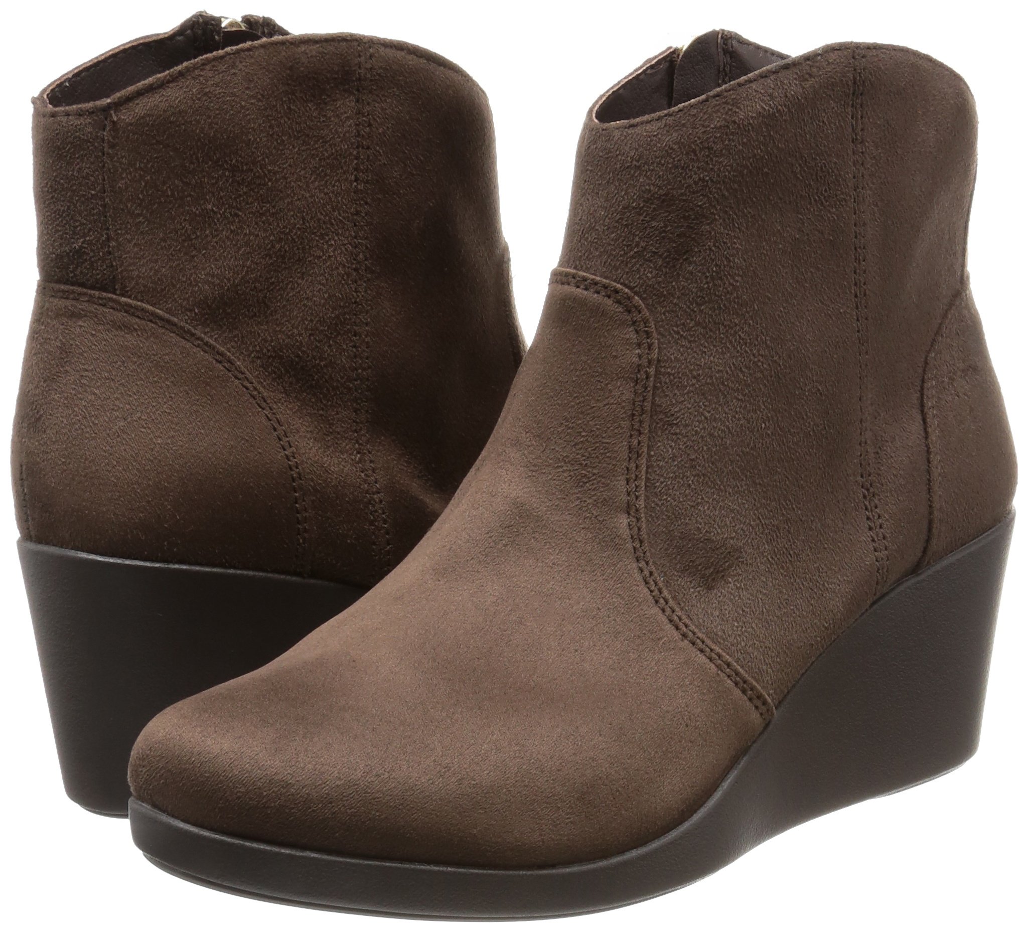 Crocs Women's Leigh Synth Suede Wedge Bootie - Black Ankle Boots for Casual Wear & Comfortable Walking Shoes for Work or Daily Outfits