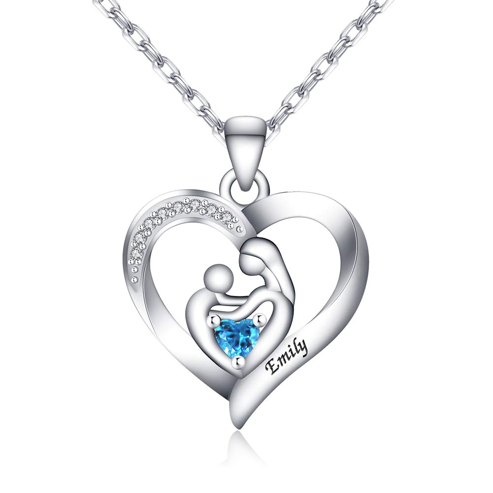 Personalized Mom Name Necklace with Birthstone - Sterling Silver Engraved Mother Daughter Jewelry Gift for Women - Perfect for Mother's Day, Birthday & Anniversary Gifts