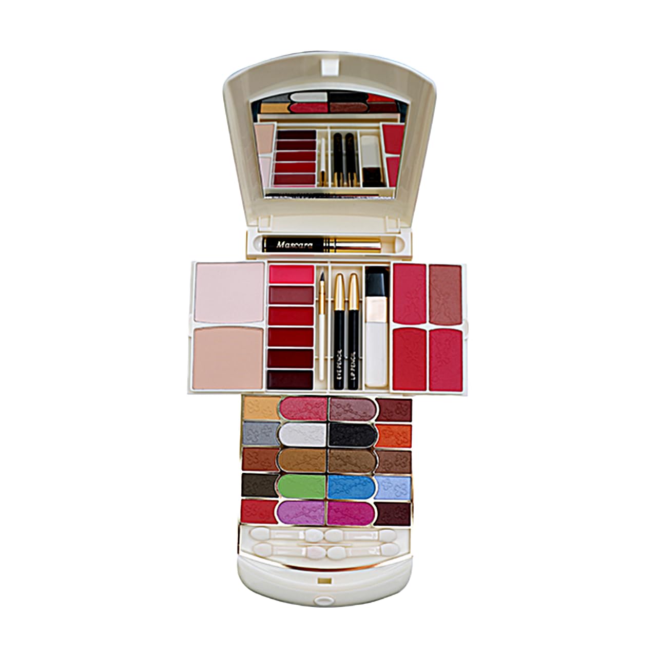Justgold Professional All-In-One Makeup Palette Kit - 20 Pigment Shadows, Blush, Powder Cake, Lip Gloss, Eye & Lip Pencils, Mascara | Complete Cosmetic Set for Daily Makeup, Travel & Professional Use #915