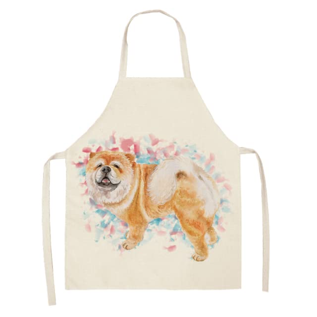 3D Printed Kitchen Apron for Women - Cute Teddy Pug & Barmaid Dog Design - Sleeveless Cotton Linen Bib Apron - Perfect for Cooking, Baking, Hosting & Dog Lovers